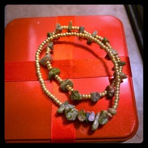 Unakite Crystal Bracelet Set with Faux Gold beads